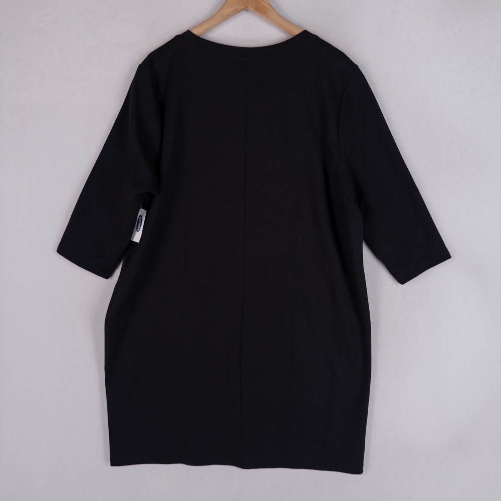 Old Navy Womens Shift Dress XL Black Textured Knit 3/4 Sleeve Minimalist Capsule - Picture 3 of 9